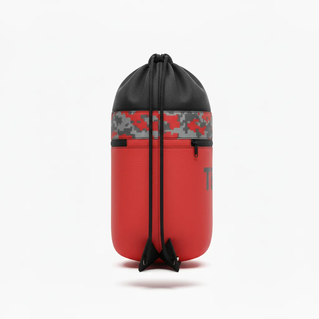 Custom Volleyball Cinch Bag - Red, Grey - Athletic Camo Pattern - Side View - Kinexa Sportswear
