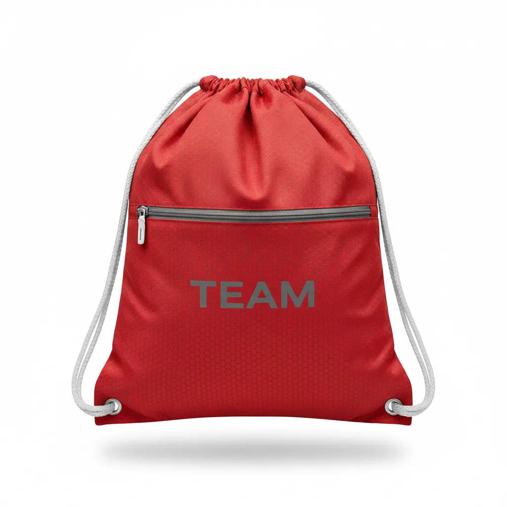 Custom Volleyball Cinch Bag - Red, Grey - Athletic Tech Pattern - Front View - Kinexa Sportswear