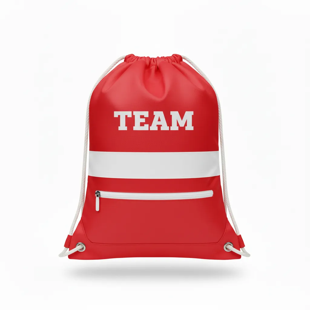Custom Volleyball Cinch Bag - Red, White - Athletic Racing Stripe - Front View - Kinexa Sportswear