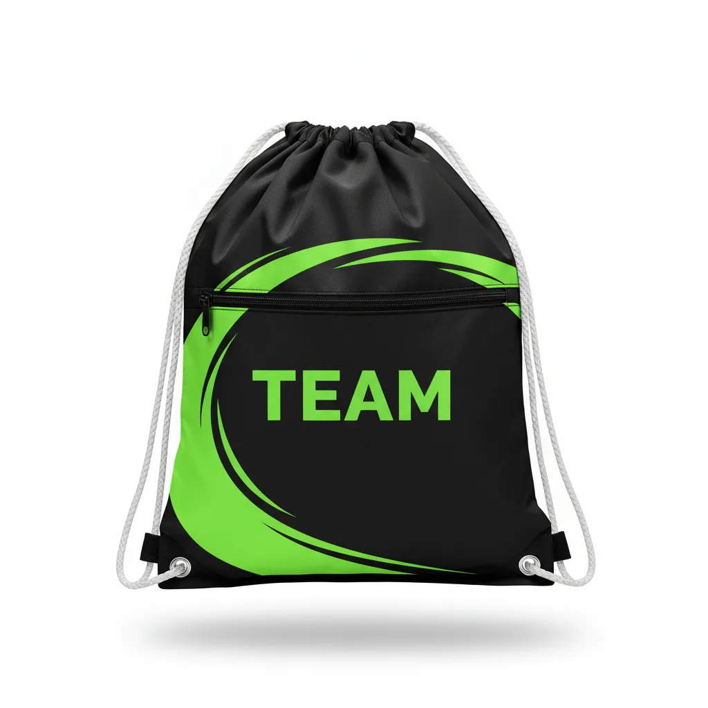 Custom Volleyball Cinch Bag - Black, Green - Neon Wave Pattern - Front View - Kinexa Sportswear