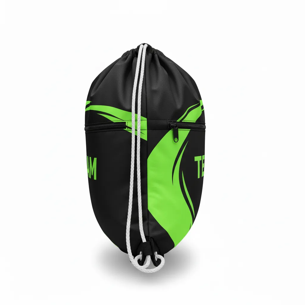 Custom Volleyball Cinch Bag - Black, Green - Neon Wave Pattern - Side View - Kinexa Sportswear