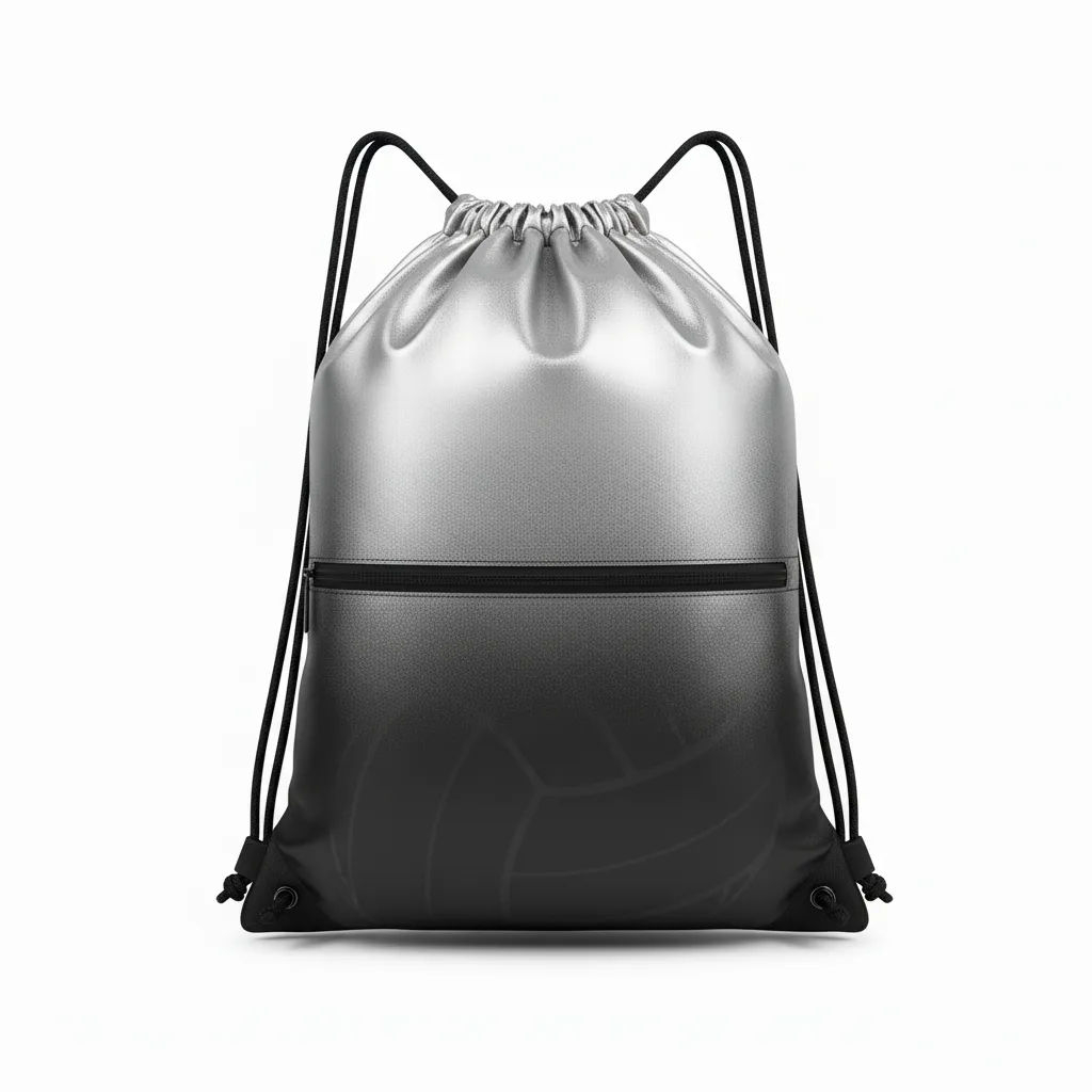 Custom Volleyball Cinch Bag - Black, Silver - Metallic Fade - Back View - Kinexa Sportswear