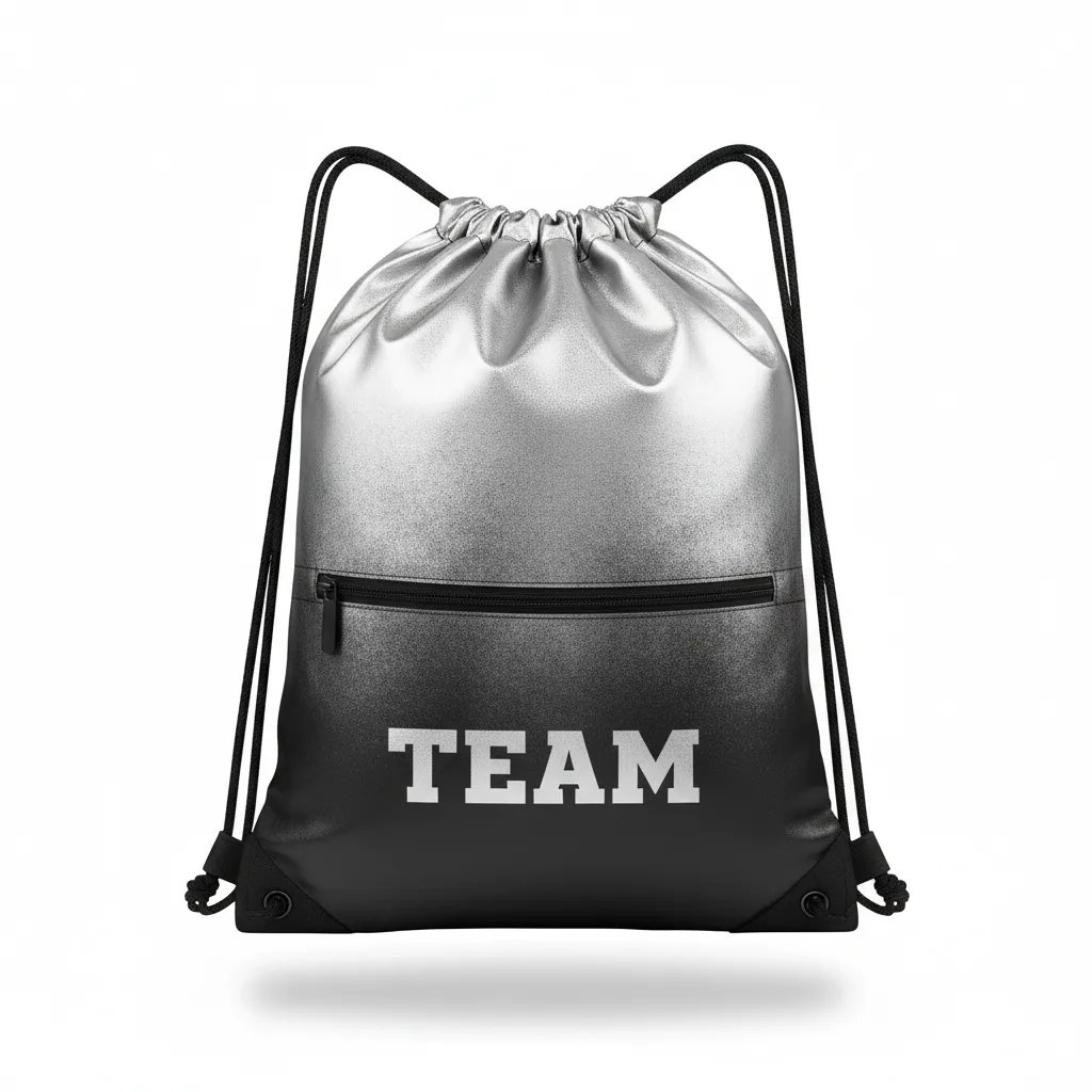 Custom Volleyball Cinch Bag - Black, Silver - Metallic Fade - Front View - Kinexa Sportswear