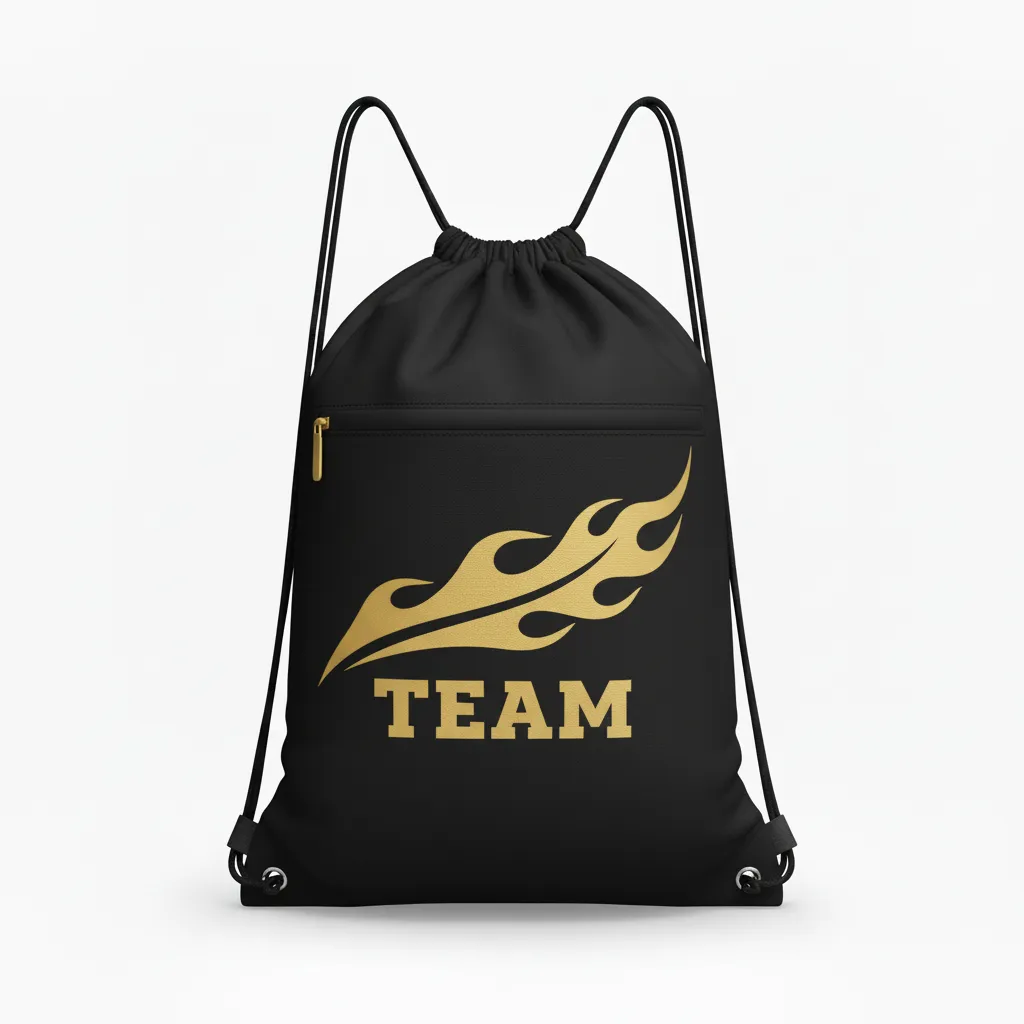 Custom Volleyball Cinch Bag - Black, Gold - Vegas Flame Design - Front View - Kinexa Sportswear