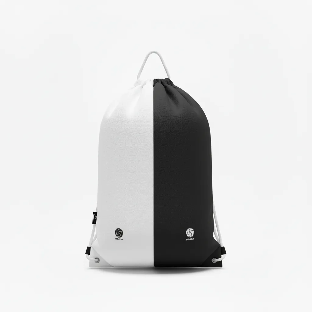 Custom Volleyball Cinch Bag - Black, White - Half And Half - Back View - Kinexa Sportswear
