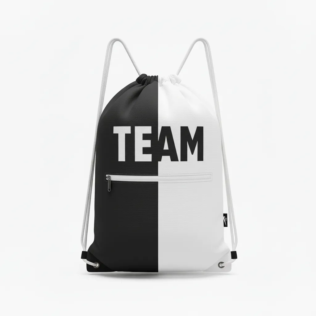 Custom Volleyball Cinch Bag - Black, White - Half And Half - Front View - Kinexa Sportswear