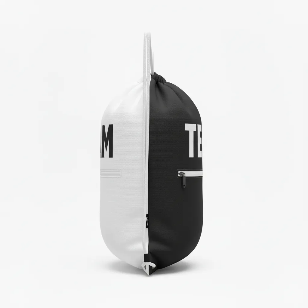 Custom Volleyball Cinch Bag - Black, White - Half And Half - Side View - Kinexa Sportswear