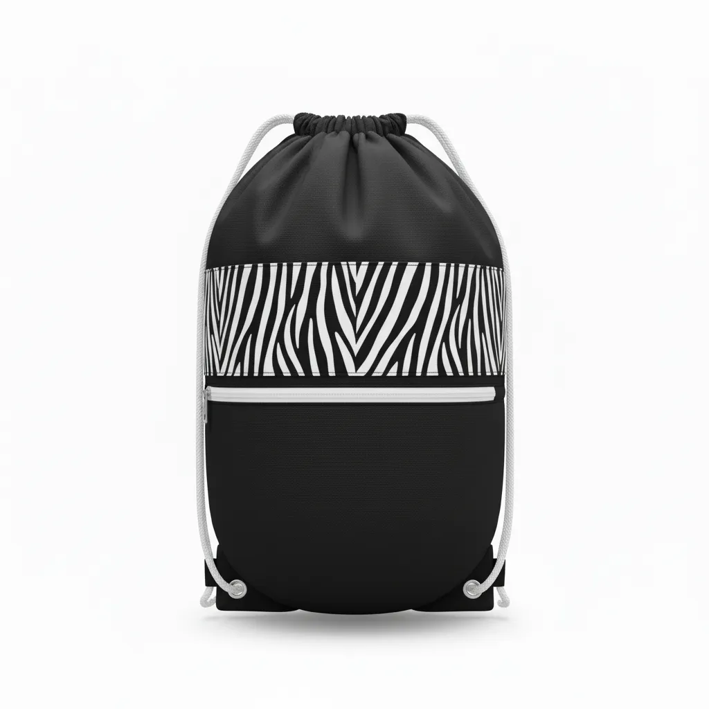 Custom Volleyball Cinch Bag - Black, White - Zebra Accent - Back View - Kinexa Sportswear
