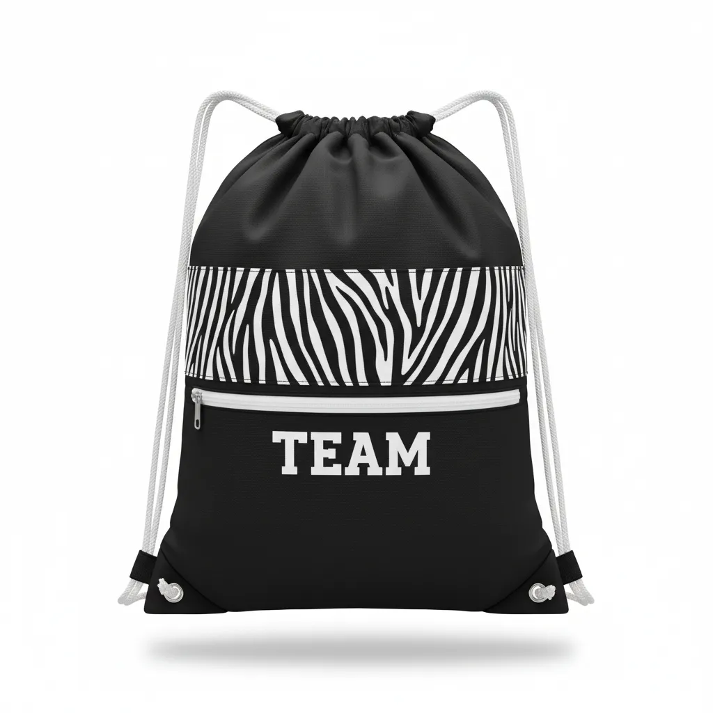 Custom Volleyball Cinch Bag - Black, White - Zebra Accent - Front View - Kinexa Sportswear