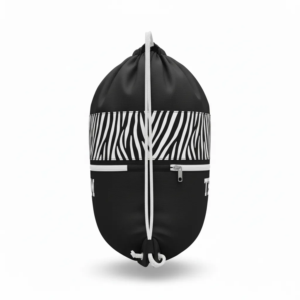 Custom Volleyball Cinch Bag - Black, White - Zebra Accent - Side View - Kinexa Sportswear