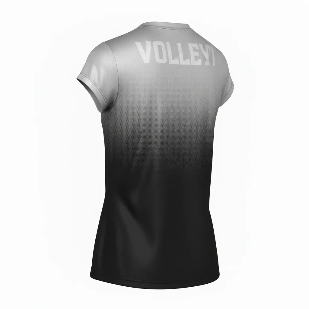 Custom Volleyball Crewneck Cap Sleeve Jersey - Black, Silver - Metallic Fade - Back View - Kinexa Sportswear