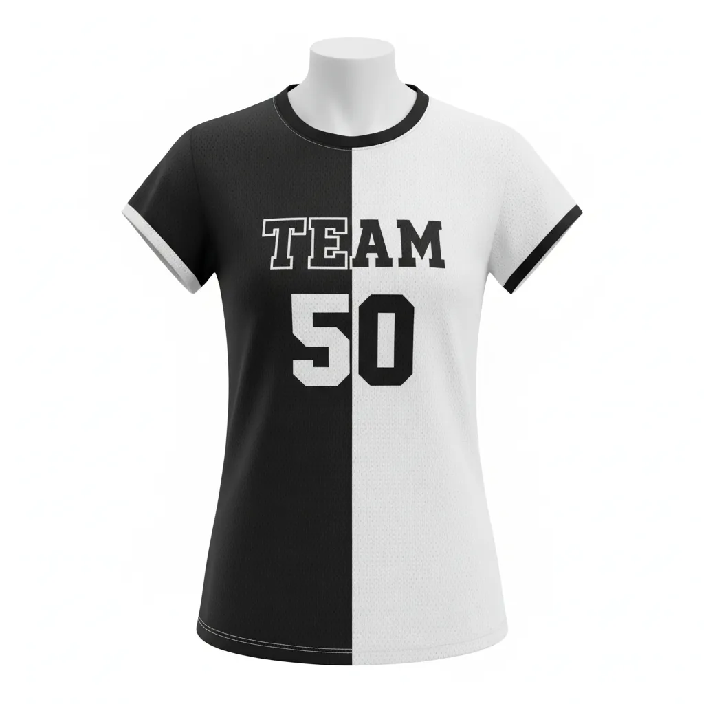 Custom Volleyball Crewneck Cap Sleeve Jersey - Black, White - Half And Half - Front View - Kinexa Sportswear