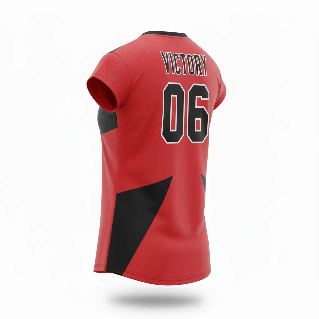 Custom Volleyball Crewneck Cap Sleeve Jersey - Red, Black - Cardinal Slash Design - Back View - Kinexa Sportswear
