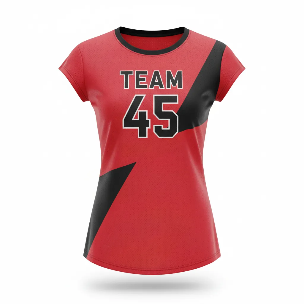 Custom Volleyball Crewneck Cap Sleeve Jersey - Red, Black - Cardinal Slash Design - Front View - Kinexa Sportswear