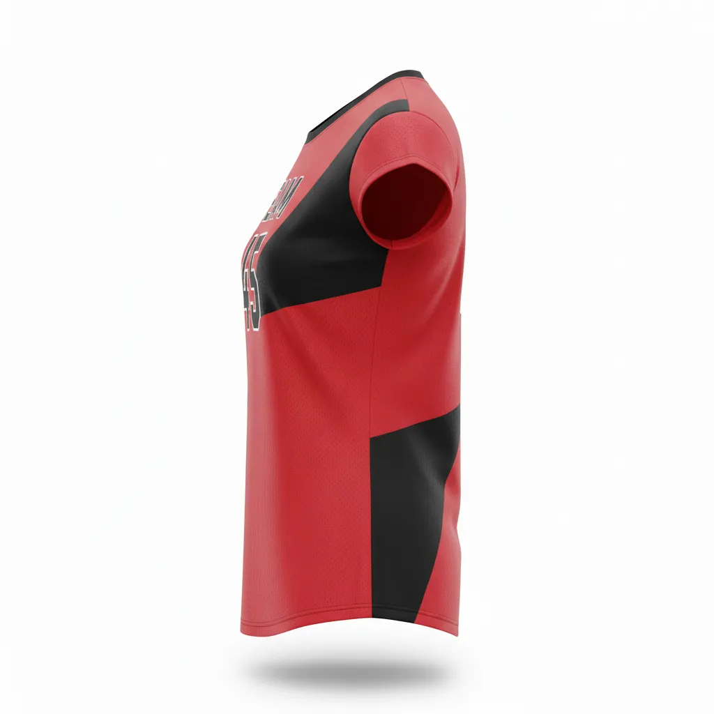 Custom Volleyball Crewneck Cap Sleeve Jersey - Red, Black - Cardinal Slash Design - Side View - Kinexa Sportswear