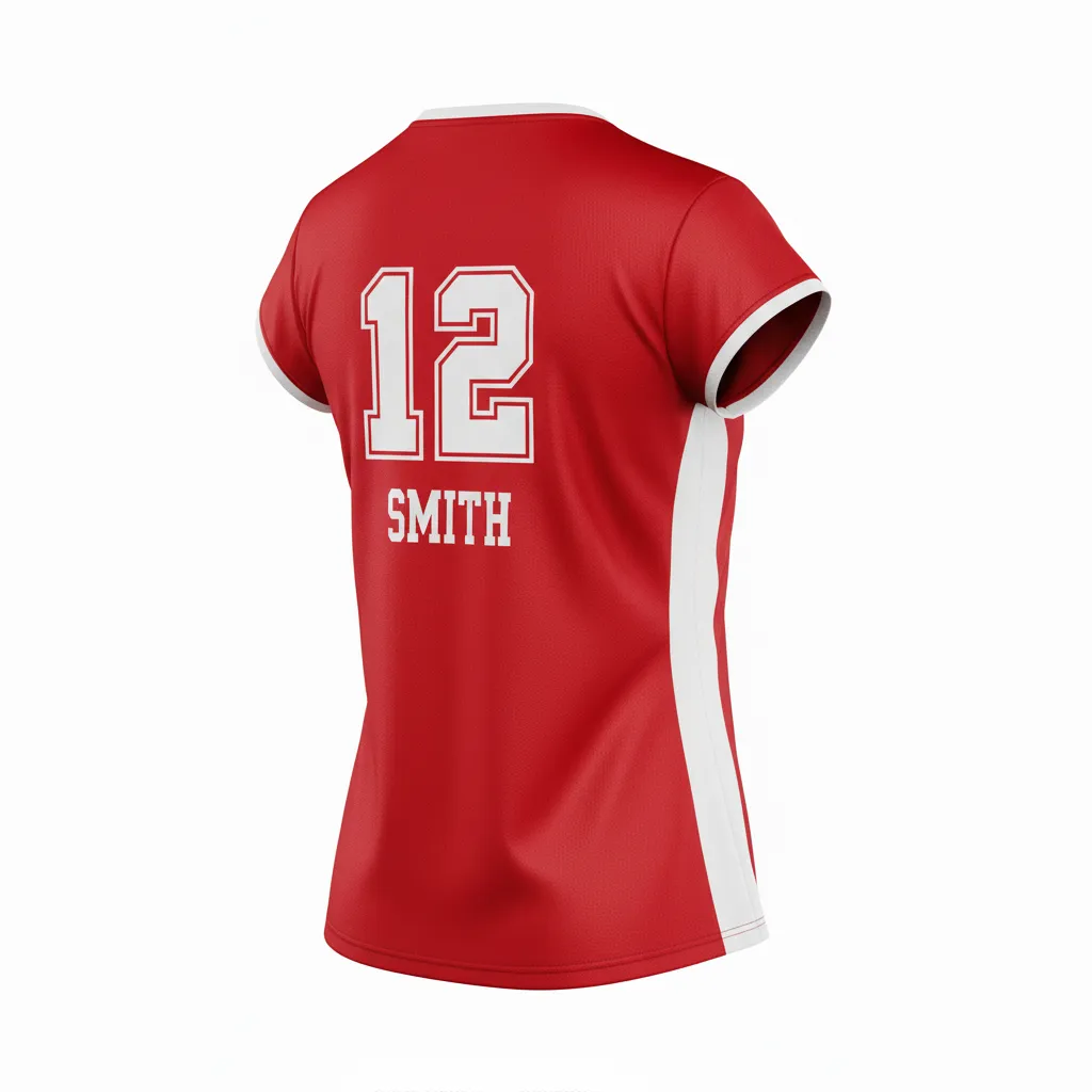 Custom Volleyball Crewneck Cap Sleeve Jersey - Red, White - Cardinal Minimalist Accent - Back View - Kinexa Sportswear