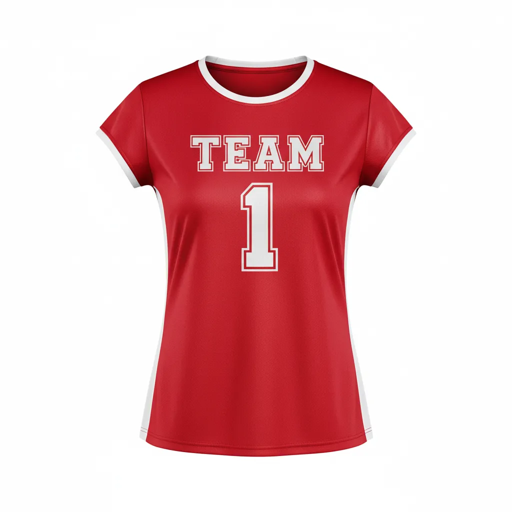 Custom Volleyball Crewneck Cap Sleeve Jersey - Red, White - Cardinal Minimalist Accent - Front View - Kinexa Sportswear