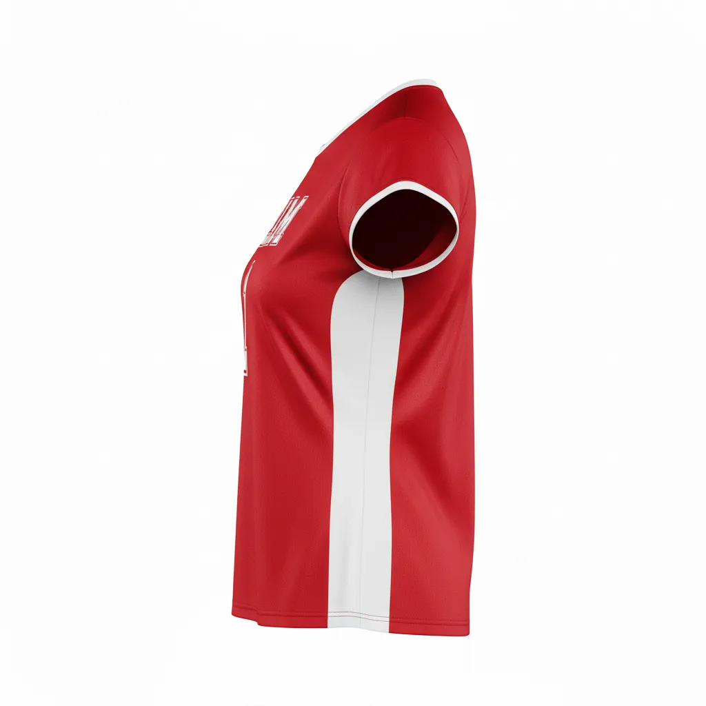 Custom Volleyball Crewneck Cap Sleeve Jersey - Red, White - Cardinal Minimalist Accent - Side View - Kinexa Sportswear