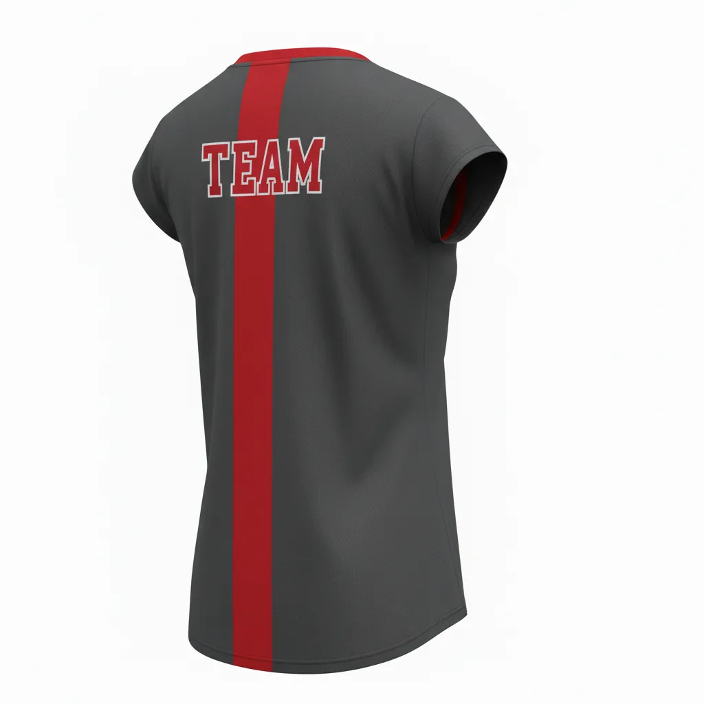 Custom Volleyball Crewneck Cap Sleeve Jersey - Grey, Red - Charcoal Athletic Side Stripe - Back View - Kinexa Sportswear