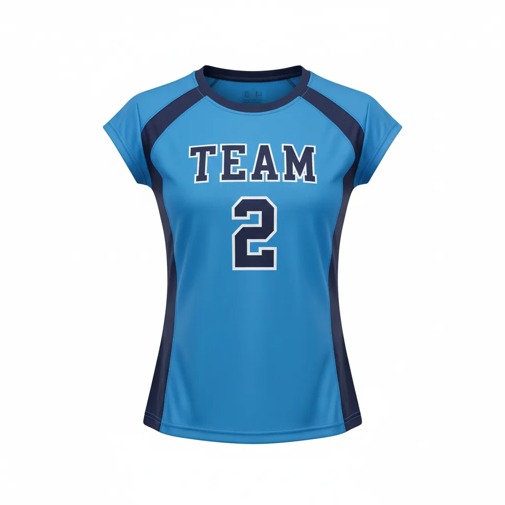 Custom Volleyball Crewneck Cap Sleeve Jersey - Blue, Navy - Columbia Color Block - Front View - Kinexa Sportswear