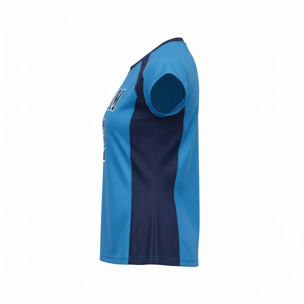 Custom Volleyball Crewneck Cap Sleeve Jersey - Blue, Navy - Columbia Color Block - Side View - Kinexa Sportswear