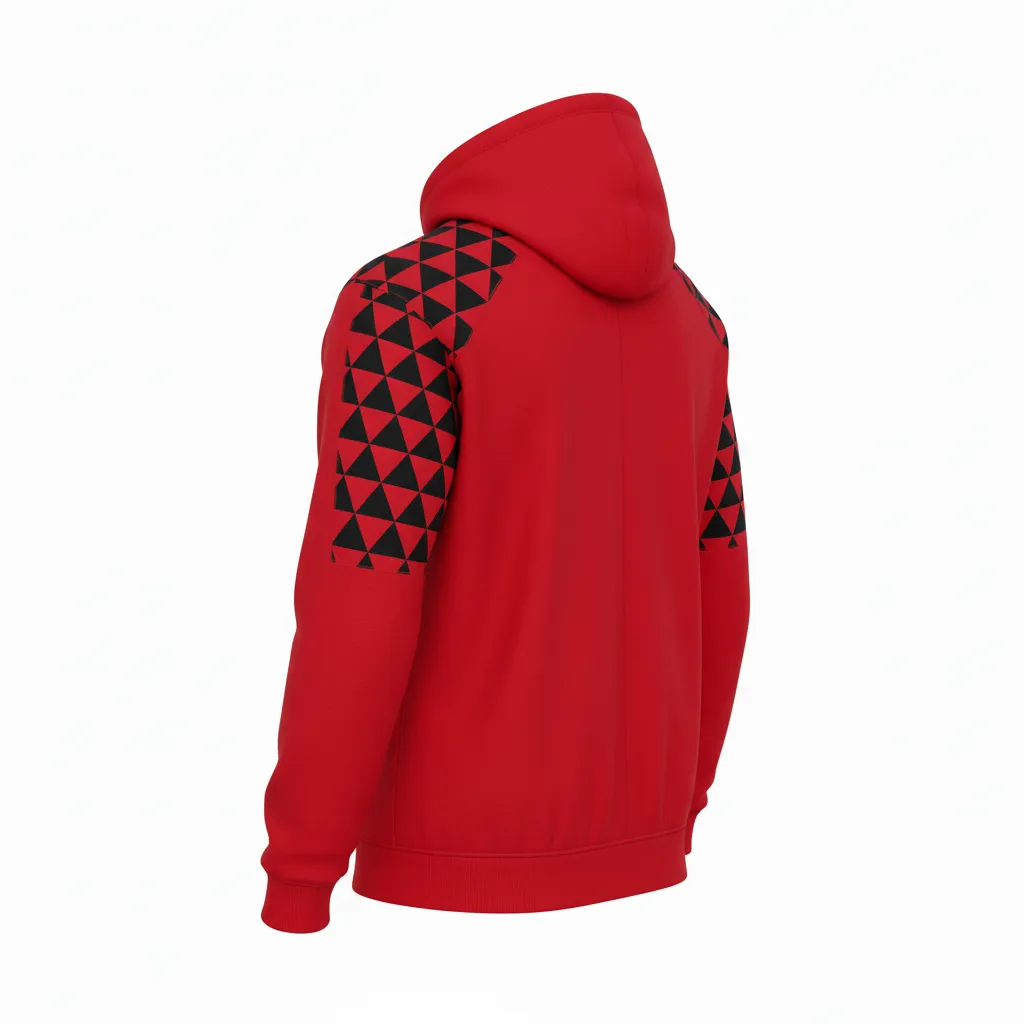 Custom Volleyball Full Zip Hoodie - Red, Black - Athletic Geometric Triangles - Back View - Kinexa Sportswear