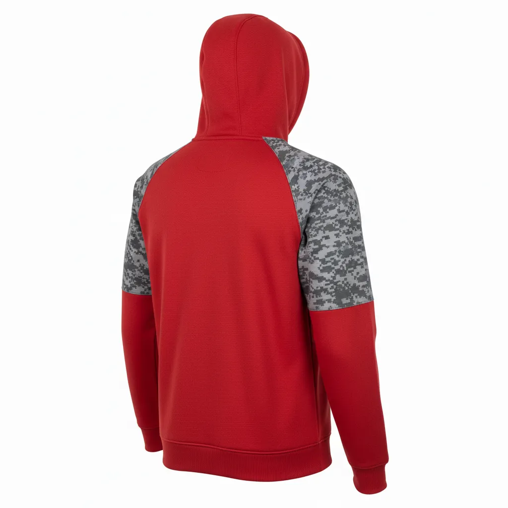 Custom Volleyball Full Zip Hoodie - Red, Grey - Athletic Camo Pattern - Back View - Kinexa Sportswear