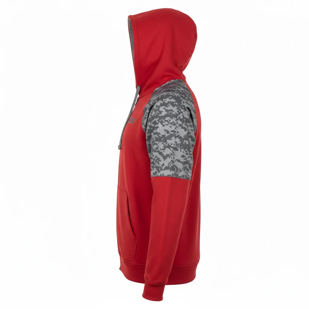 Custom Volleyball Full Zip Hoodie - Red, Grey - Athletic Camo Pattern - Side View - Kinexa Sportswear