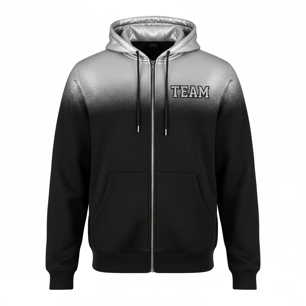 Custom Volleyball Full Zip Hoodie - Black, Silver - Metallic Fade - Front View - Kinexa Sportswear