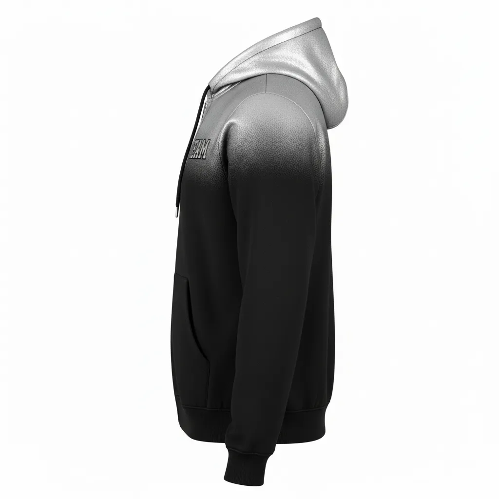 Custom Volleyball Full Zip Hoodie - Black, Silver - Metallic Fade - Side View - Kinexa Sportswear