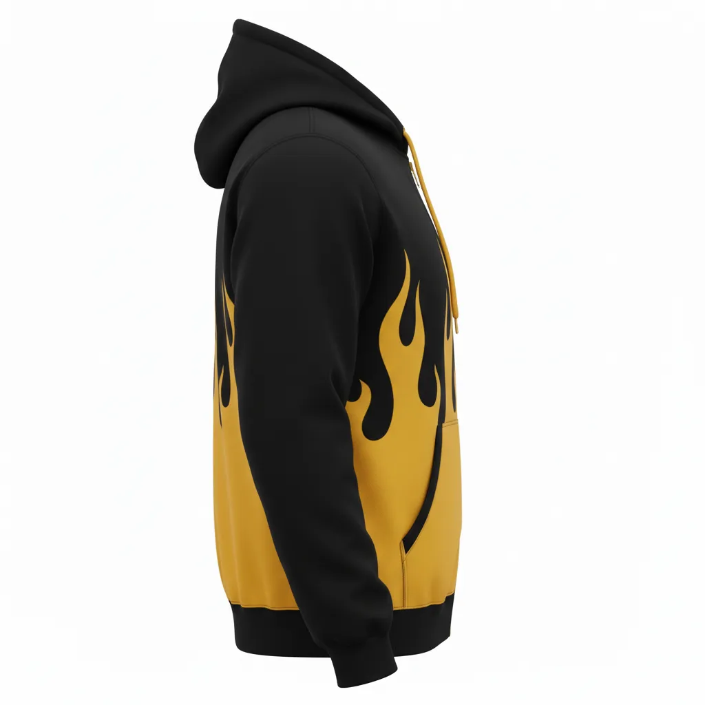 Custom Volleyball Full Zip Hoodie - Black, Gold - Vegas Flame Design - Side View - Kinexa Sportswear