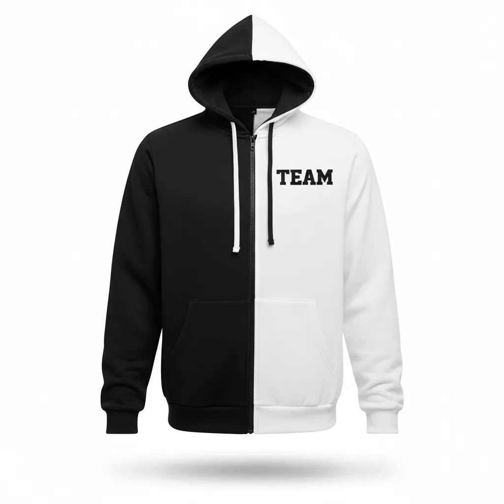 Custom Volleyball Full Zip Hoodie - Black, White - Half And Half - Front View - Kinexa Sportswear