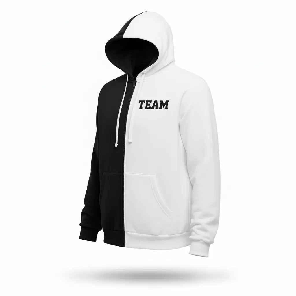 Custom Volleyball Full Zip Hoodie - Black, White - Half And Half - Side View - Kinexa Sportswear