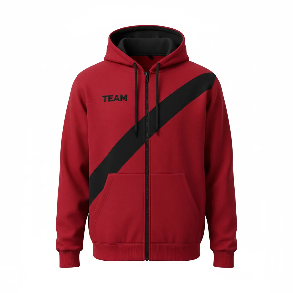 Custom Volleyball Full Zip Hoodie - Red, Black - Cardinal Slash Design - Front View - Kinexa Sportswear