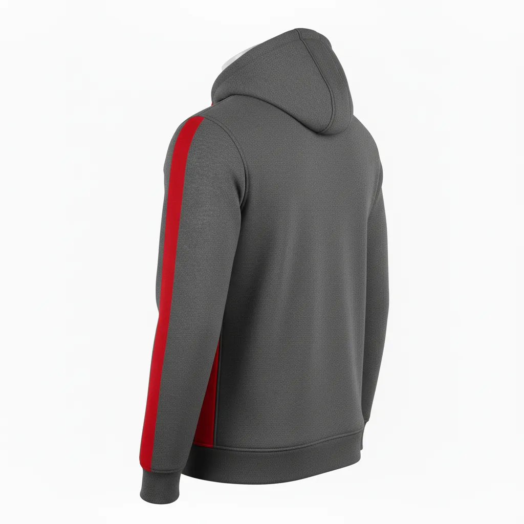 Custom Volleyball Full Zip Hoodie - Grey, Red - Charcoal Athletic Side Stripe - Back View - Kinexa Sportswear