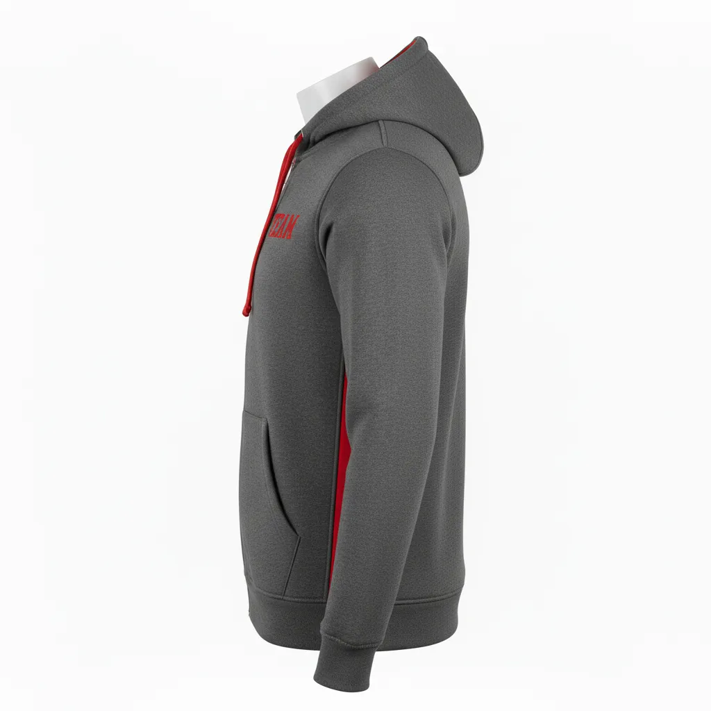 Custom Volleyball Full Zip Hoodie - Grey, Red - Charcoal Athletic Side Stripe - Side View - Kinexa Sportswear