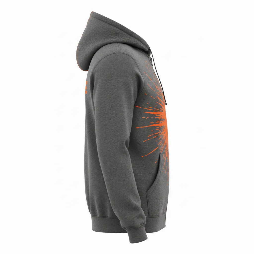 Custom Volleyball Full Zip Hoodie - Grey, Orange - Charcoal Neon Burst - Side View - Kinexa Sportswear