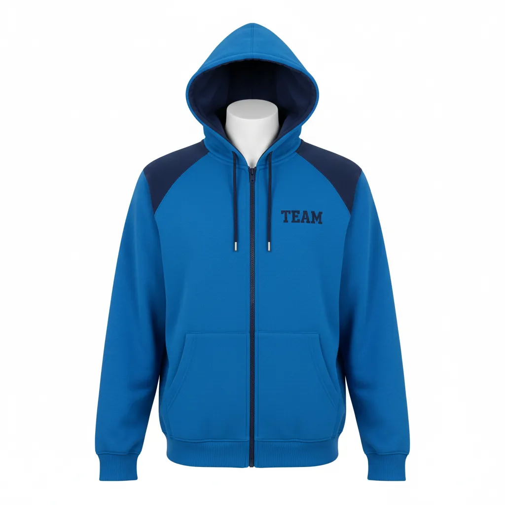 Custom Volleyball Full Zip Hoodie - Blue, Navy - Columbia Color Block - Front View - Kinexa Sportswear