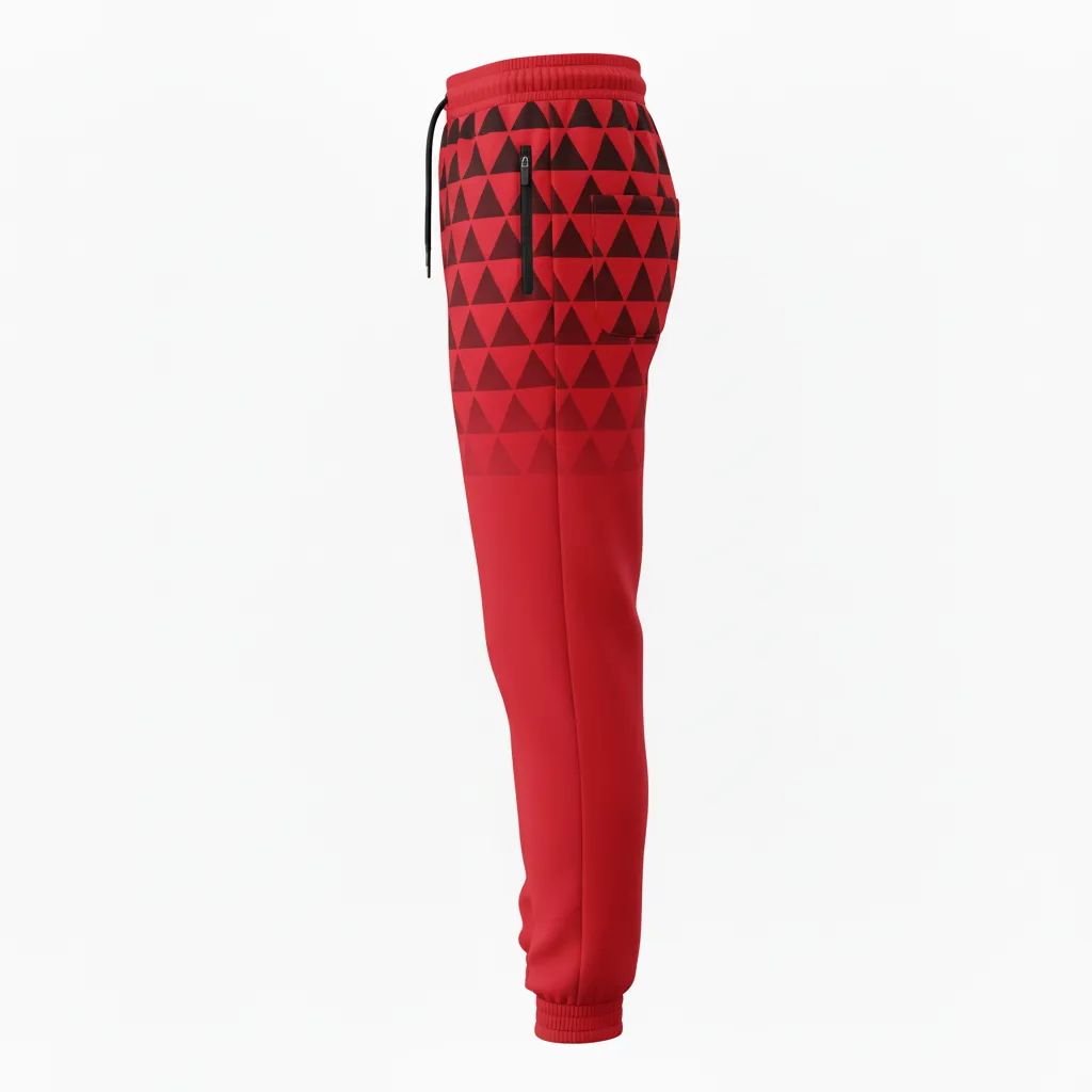Custom Volleyball Jogger Pant - Red, Black - Athletic Geometric Triangles - Back View - Kinexa Sportswear