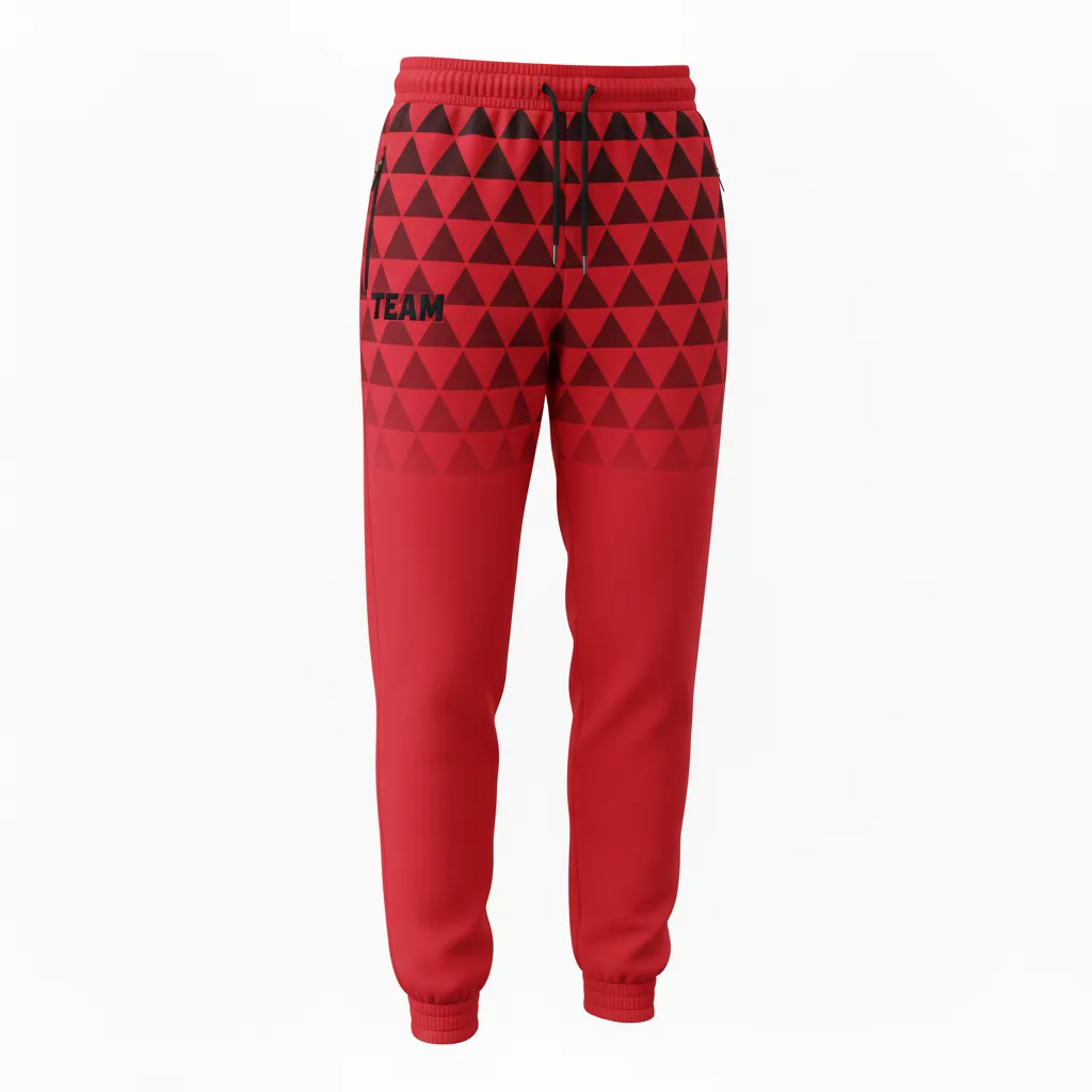 Custom Volleyball Jogger Pant - Red, Black - Athletic Geometric Triangles - Front View - Kinexa Sportswear