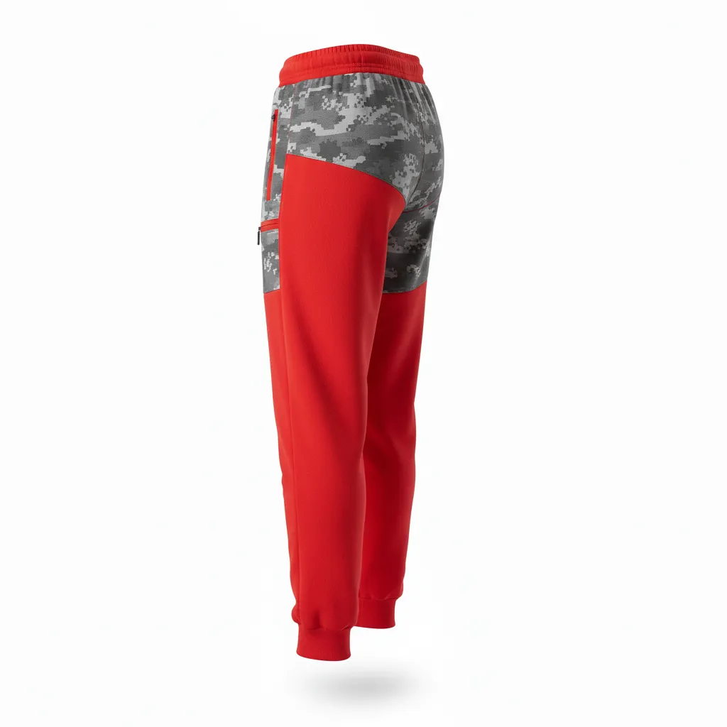 Custom Volleyball Jogger Pant - Red, Grey - Athletic Camo Pattern - Back View - Kinexa Sportswear