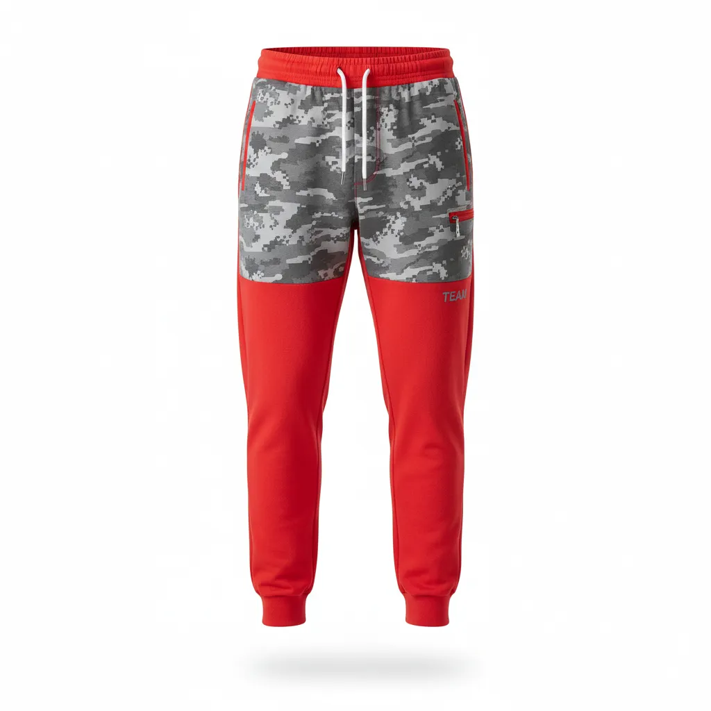 Custom Volleyball Jogger Pant - Red, Grey - Athletic Camo Pattern - Front View - Kinexa Sportswear