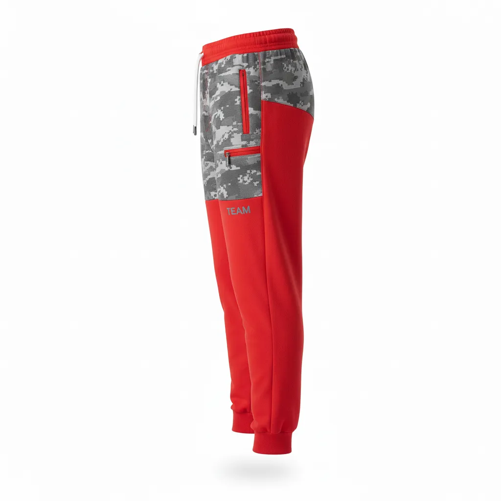 Custom Volleyball Jogger Pant - Red, Grey - Athletic Camo Pattern - Side View - Kinexa Sportswear