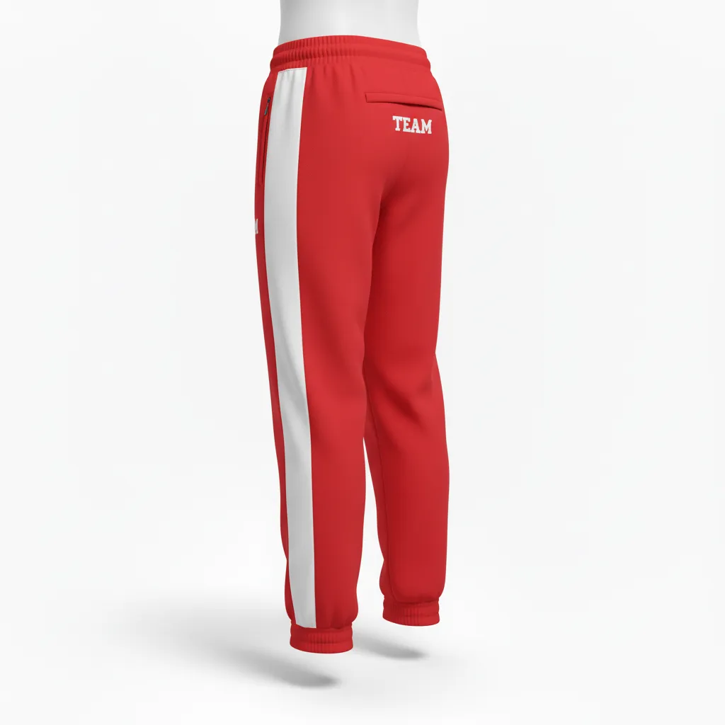 Custom Volleyball Jogger Pant - Red, White - Athletic Racing Stripe - Back View - Kinexa Sportswear
