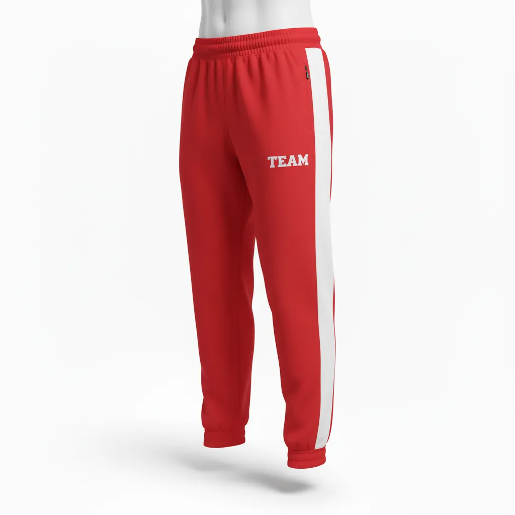 Custom Volleyball Jogger Pant - Red, White - Athletic Racing Stripe - Front View - Kinexa Sportswear