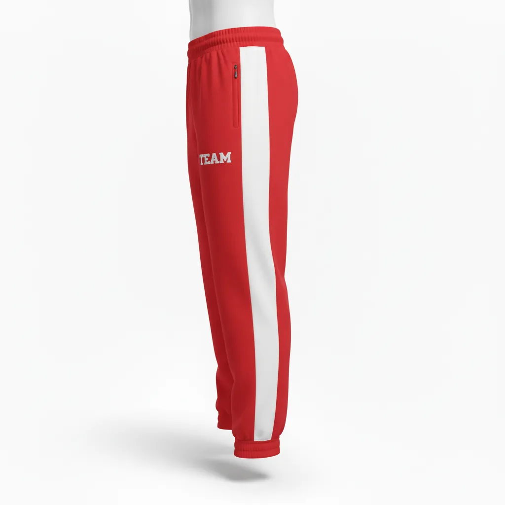 Custom Volleyball Jogger Pant - Red, White - Athletic Racing Stripe - Side View - Kinexa Sportswear