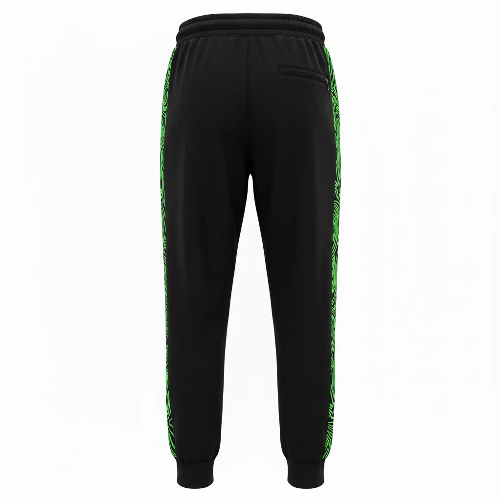 Custom Volleyball Jogger Pant - Black, Green - Neon Wave Pattern - Back View - Kinexa Sportswear