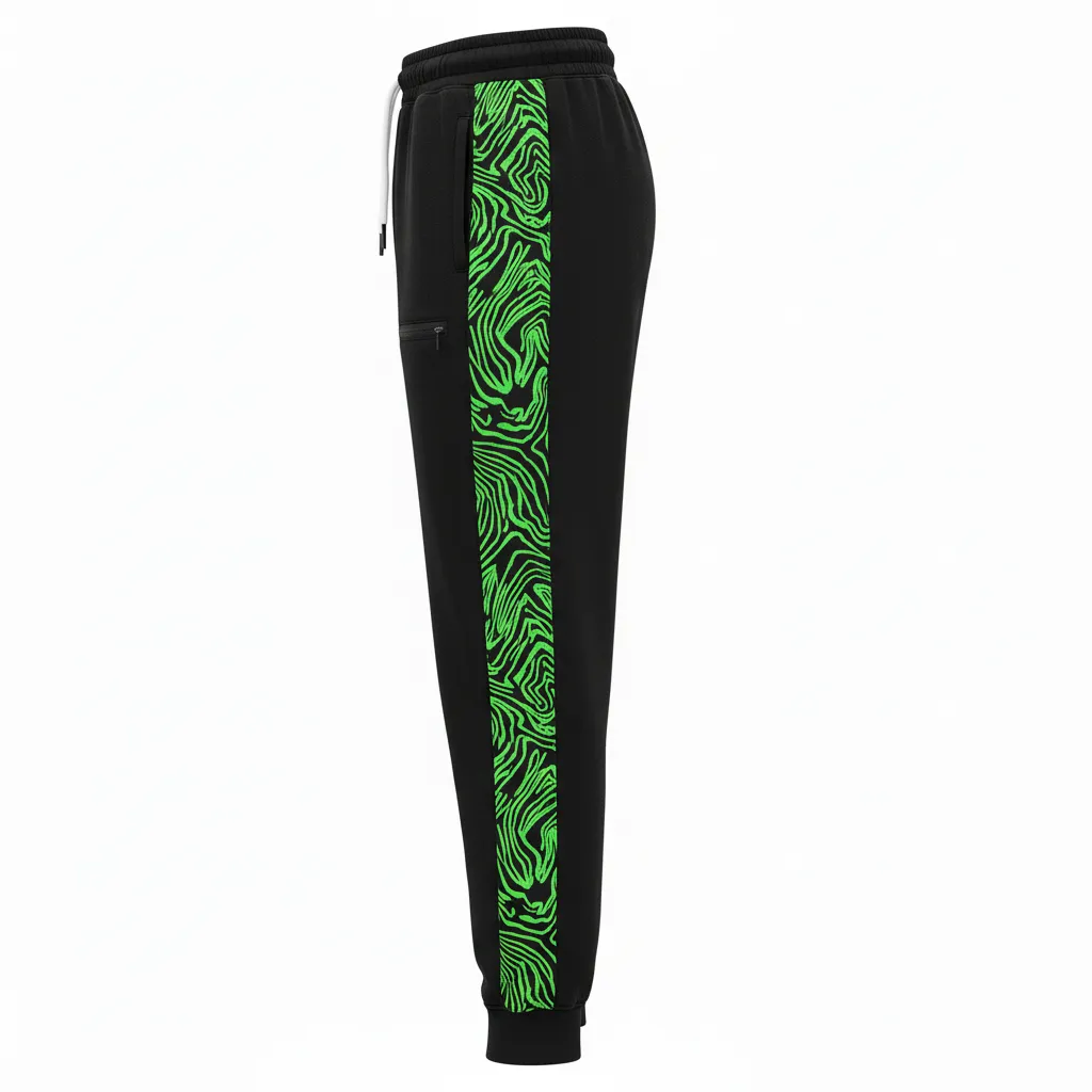 Custom Volleyball Jogger Pant - Black, Green - Neon Wave Pattern - Side View - Kinexa Sportswear