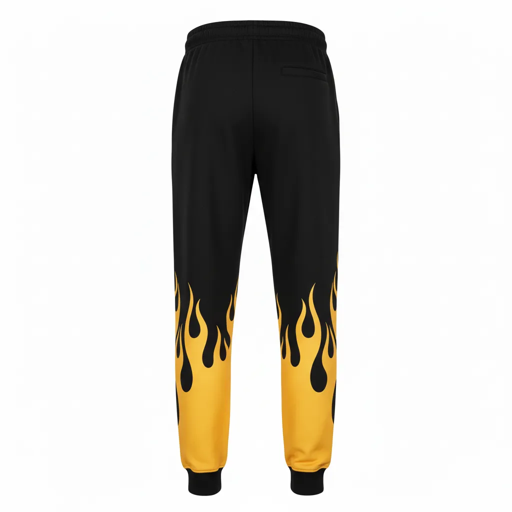 Custom Volleyball Jogger Pant - Black, Gold - Vegas Flame Design - Back View - Kinexa Sportswear