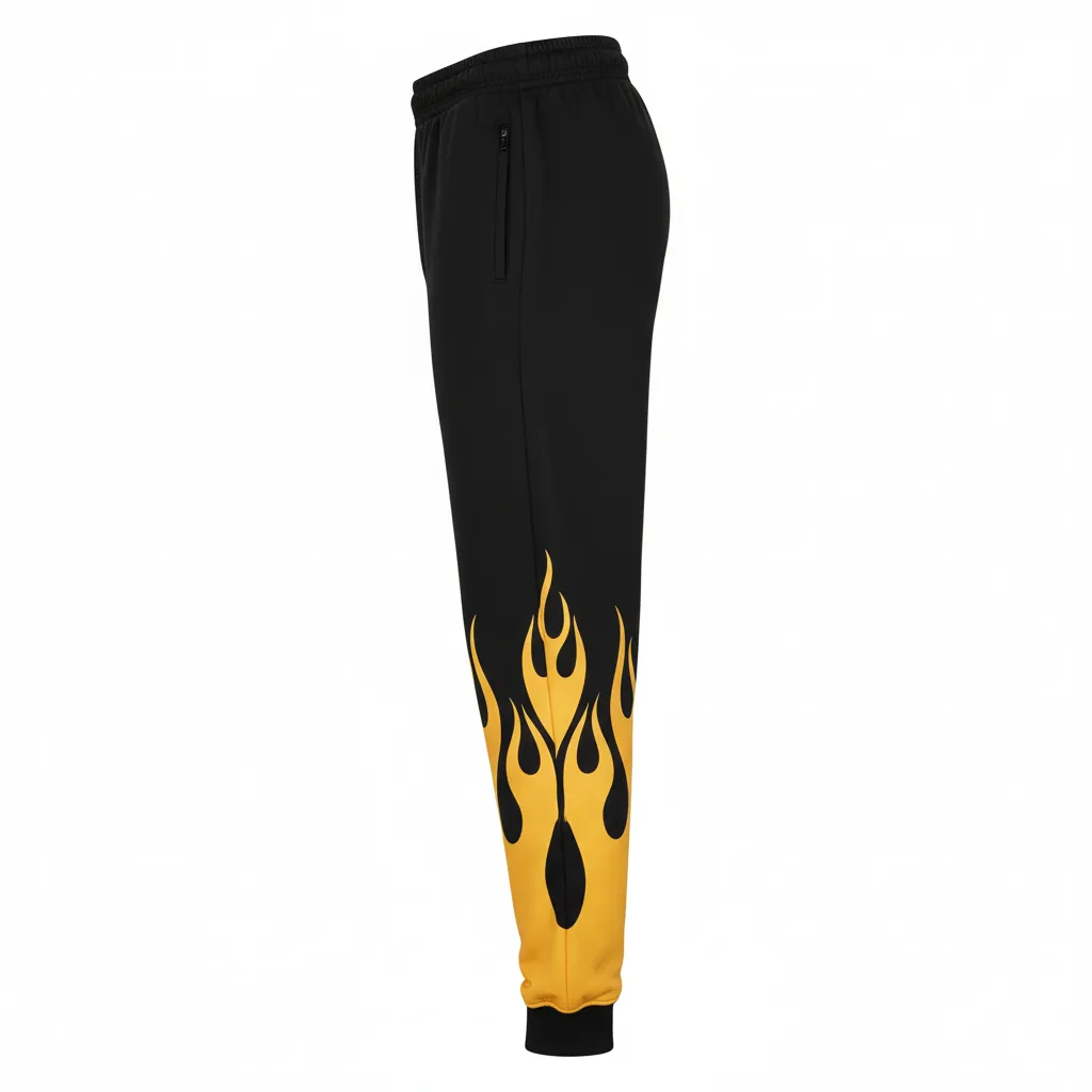 Custom Volleyball Jogger Pant - Black, Gold - Vegas Flame Design - Side View - Kinexa Sportswear